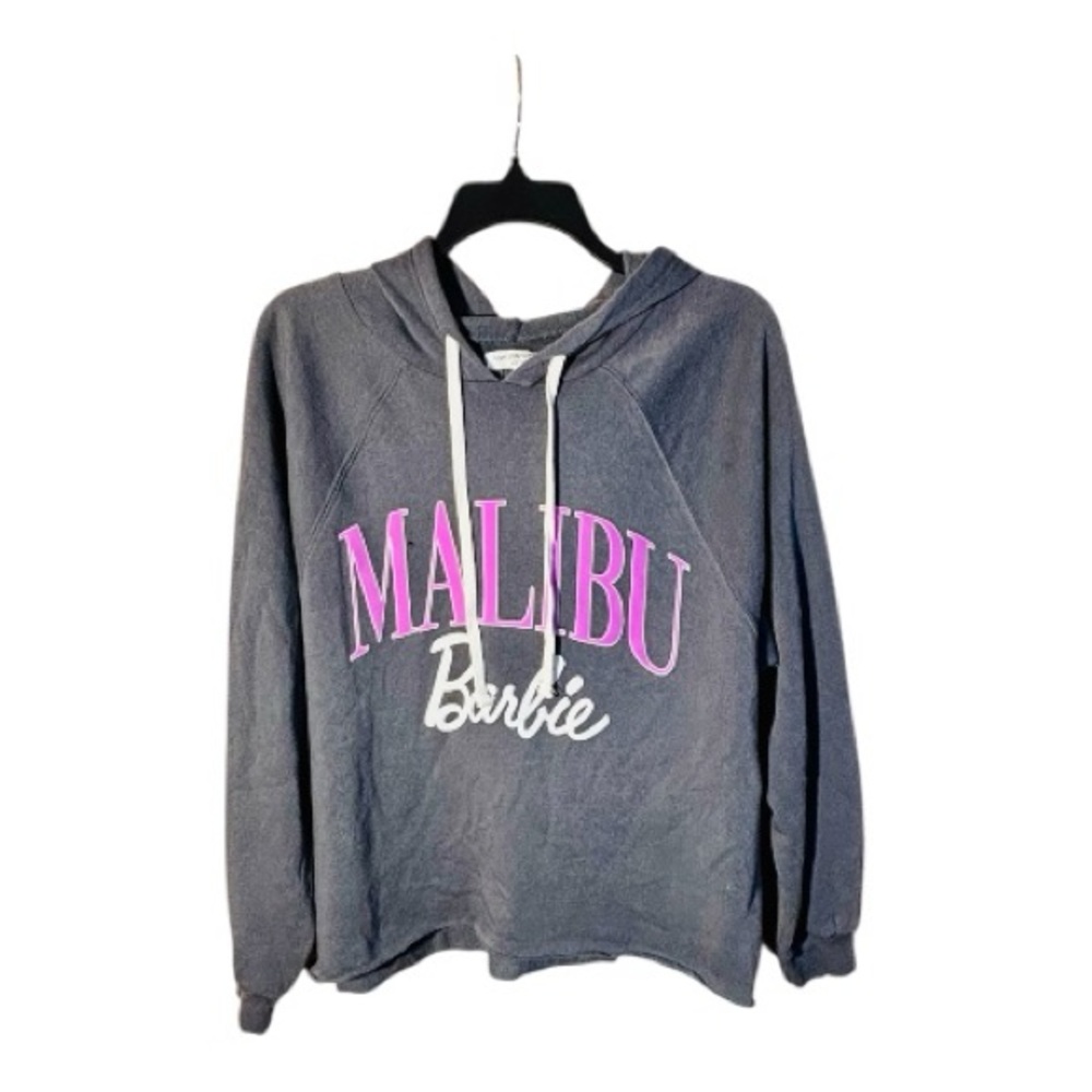 Malibu Barbie distressed wash grey cropped Hoodie sweater sweatshirt top sz S